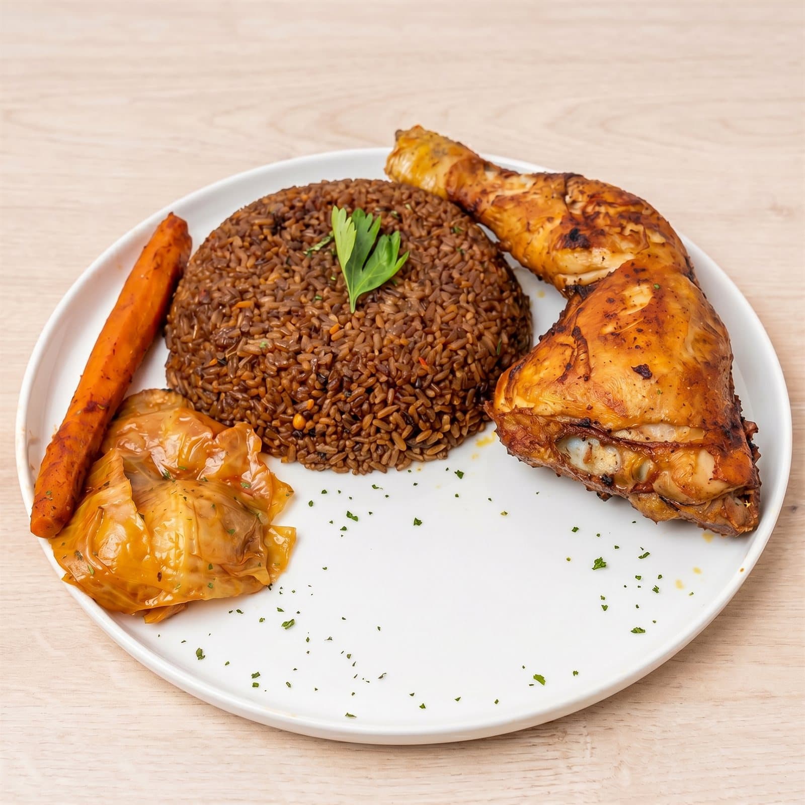 Thieb — riz parfumé mijoté, cuisse de poulet et légumes